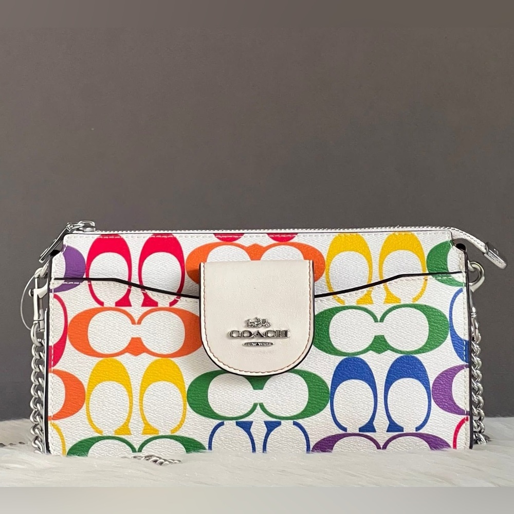 C4697 - Coach Poppy Crossbody in Rainbow Signature Canvas - Picture 4 of 15